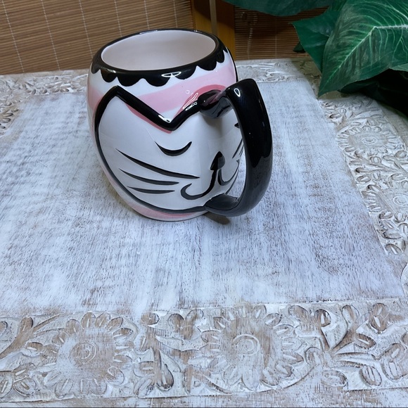 Ceramic Cat Coffee  Mug Pink Black - Picture 2 of 9